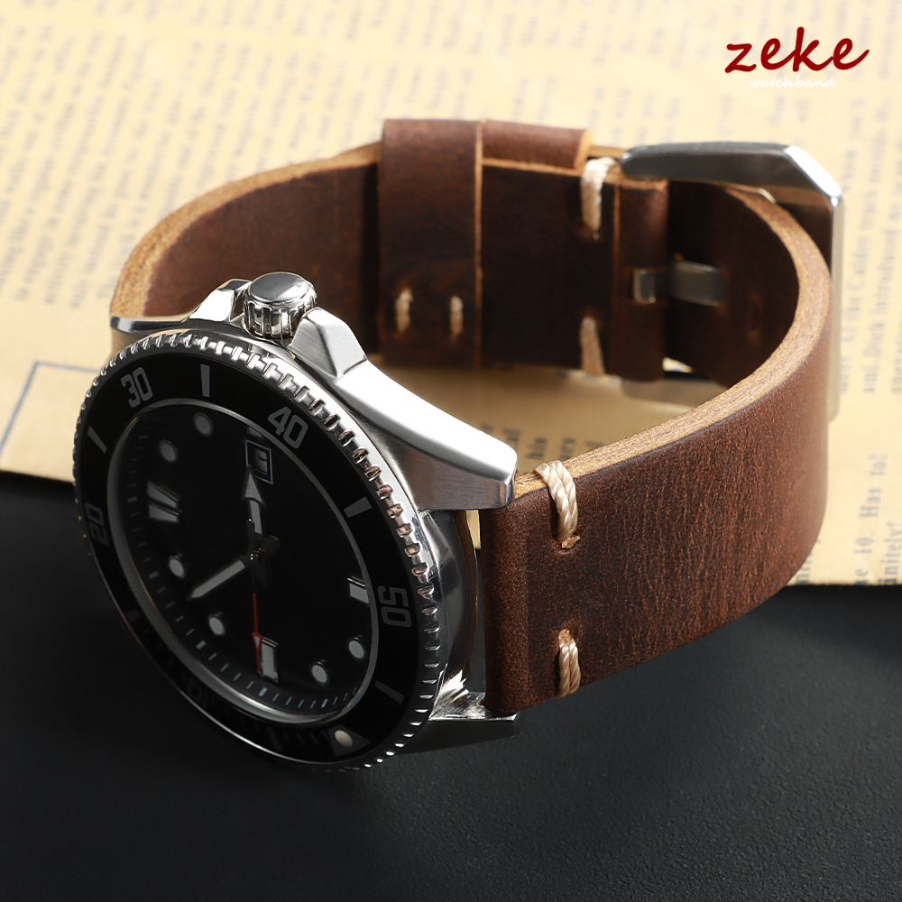 Handmade Stitching Cowhide Wat - Rubber Strap Diver ulasan dan harga
