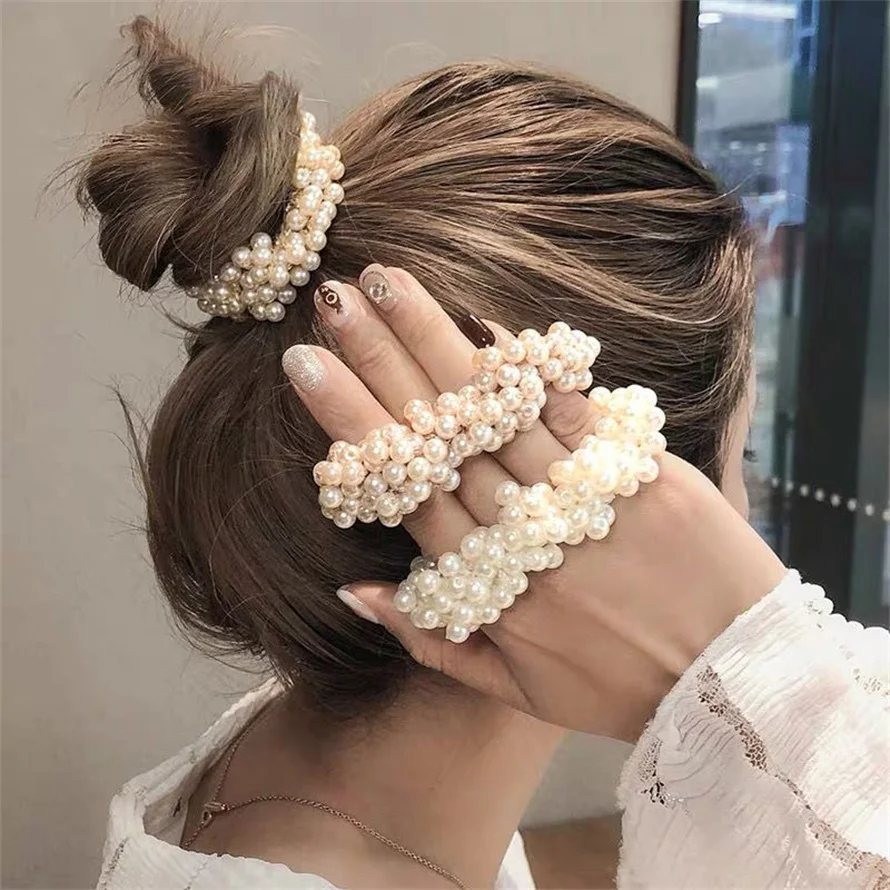 Woman Elegant Pearl Hair Ties  - Silicone Band Women ulasan dan harga