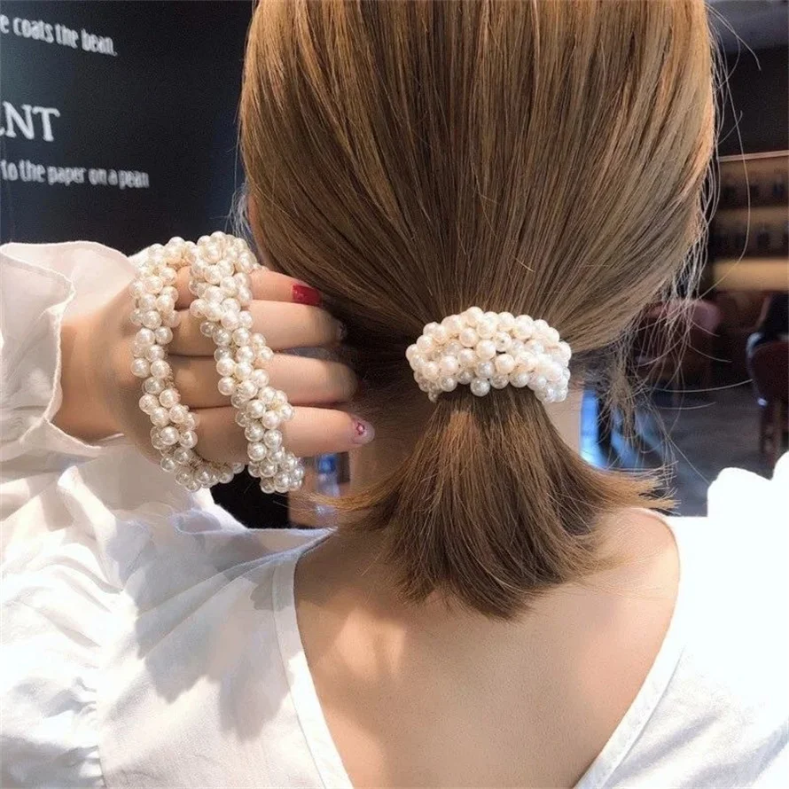 Woman Elegant Pearl Hair Ties  - Silicone Band Women ulasan dan harga