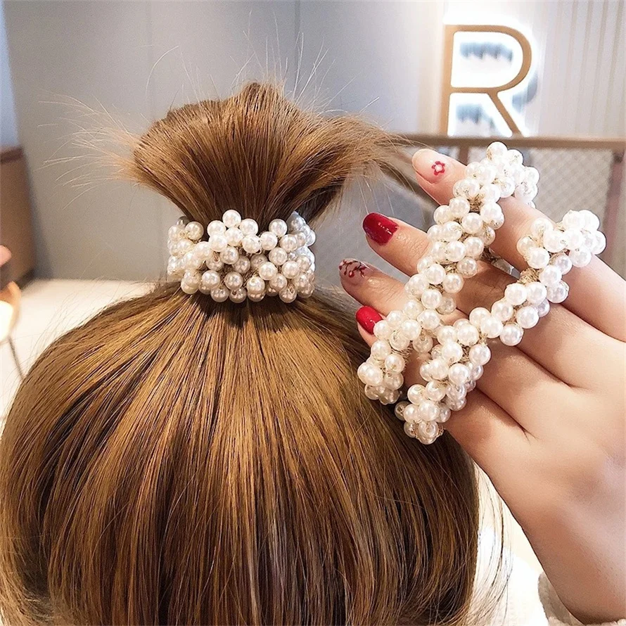 Woman Elegant Pearl Hair Ties  - Silicone Band Women ulasan dan harga