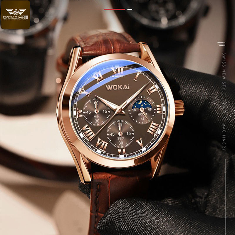 WOKAI Fashion Casual Business  - Leather Watch Band Men ulasan dan harga
