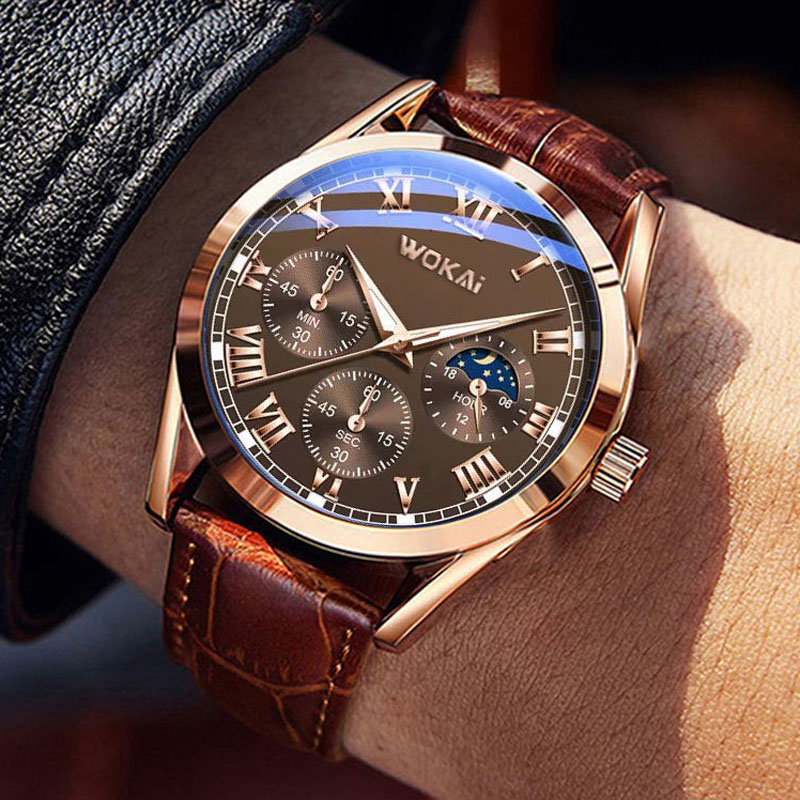 WOKAI Fashion Casual Business  - Leather Watch Band Men ulasan dan harga