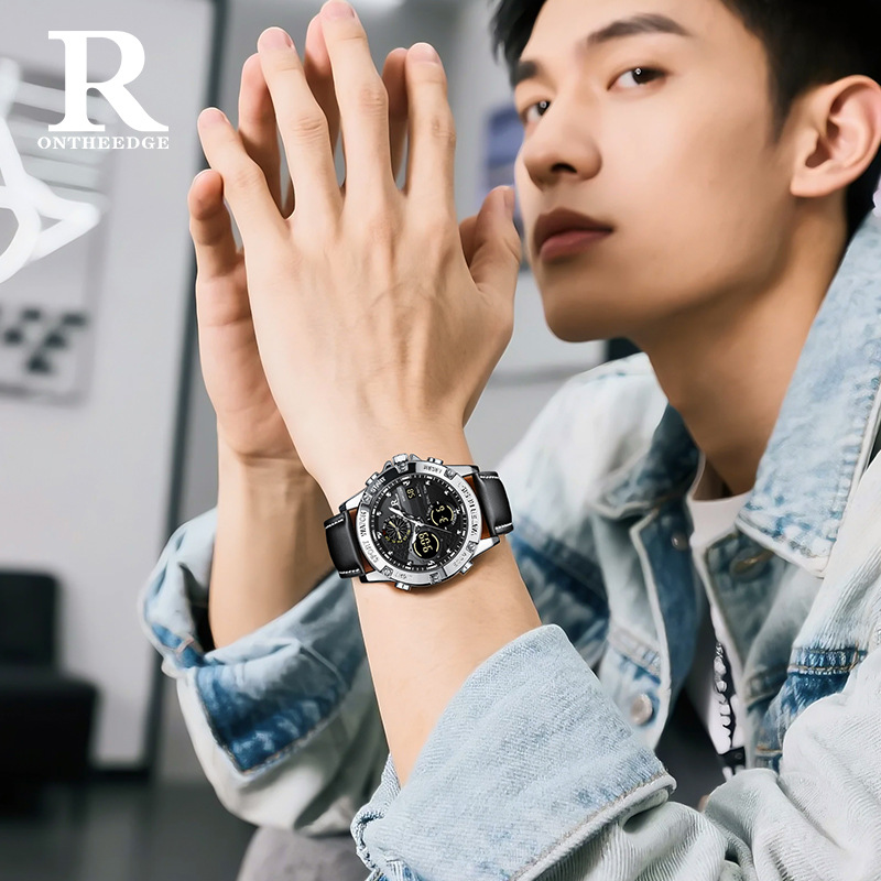 Fashion Men’s Big Face Quartz  - Leather Watch Band Men ulasan dan harga