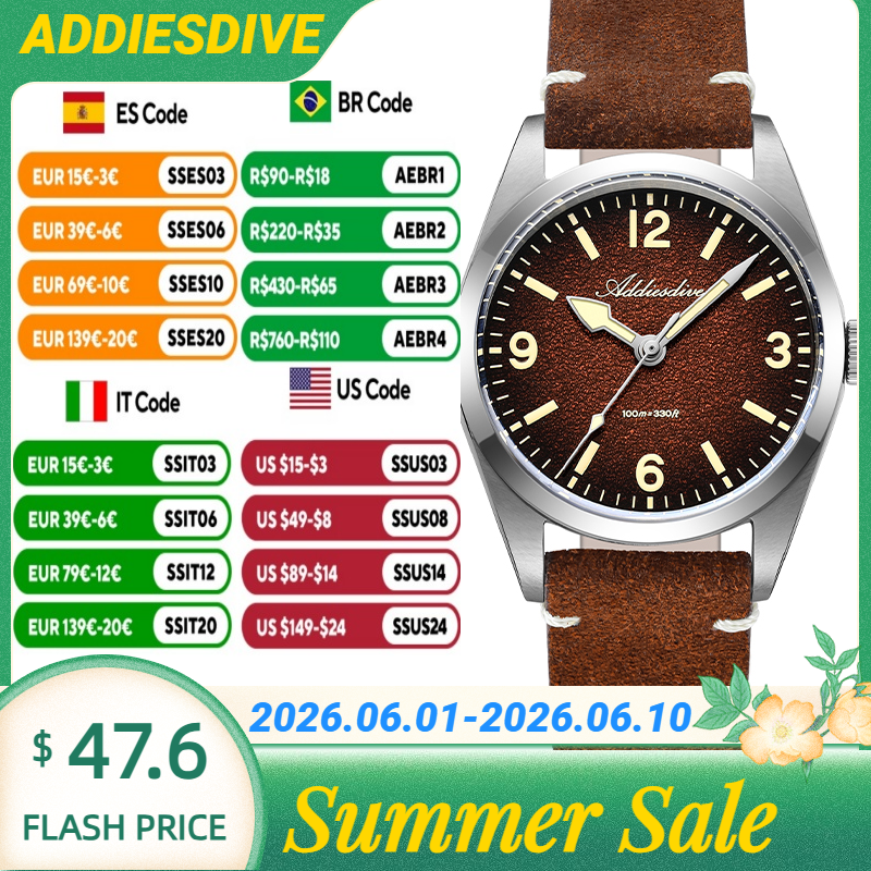 ADDIESDIVE Japan 2035 Super Lu - Suede Strap Watch ulasan dan harga