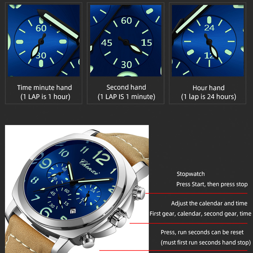 CHENXI Men Watch Multifunction - Leather Watch Band Men ulasan dan harga