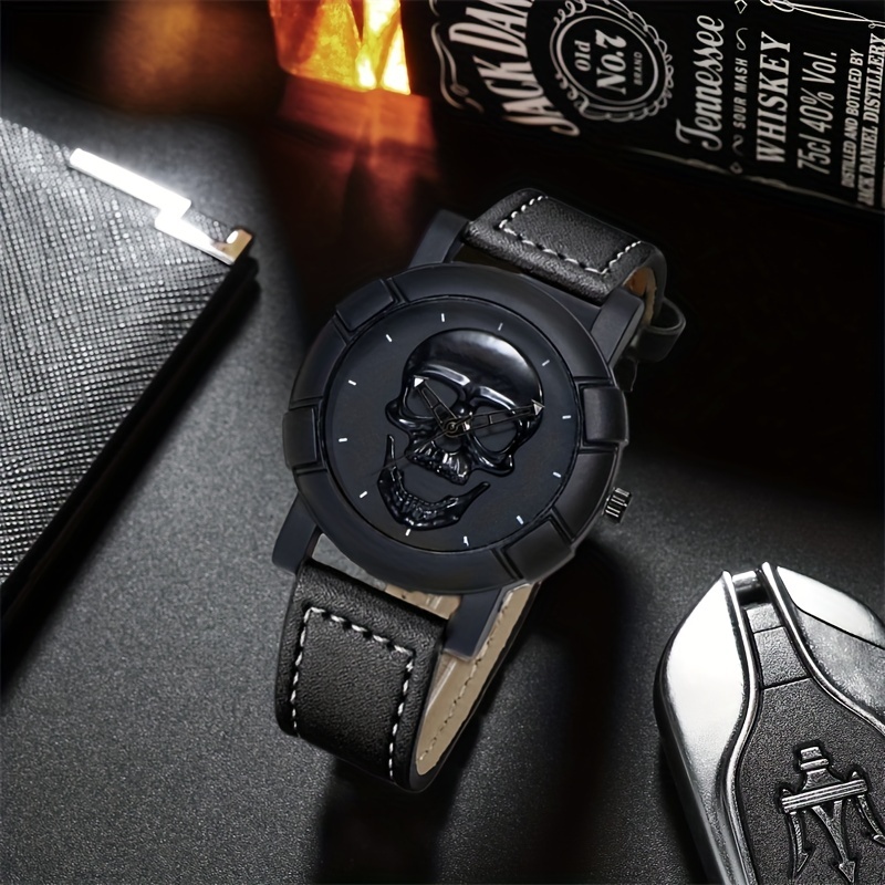 Skull Pattern Multi Display Po - Leather Watch Band Men ulasan dan harga
