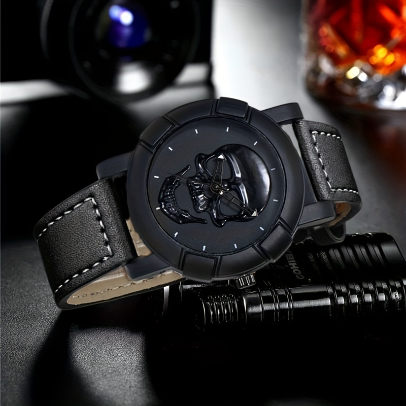 Skull Pattern Multi Display Po - Leather Watch Band Men ulasan dan harga