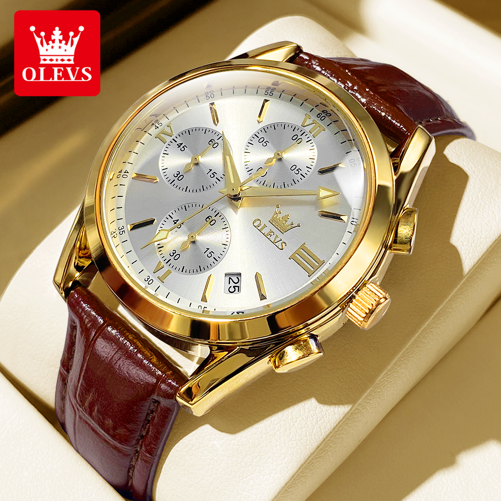 OLEVS 2872 Chronograph Men's W - Leather Watch Band Men ulasan dan harga