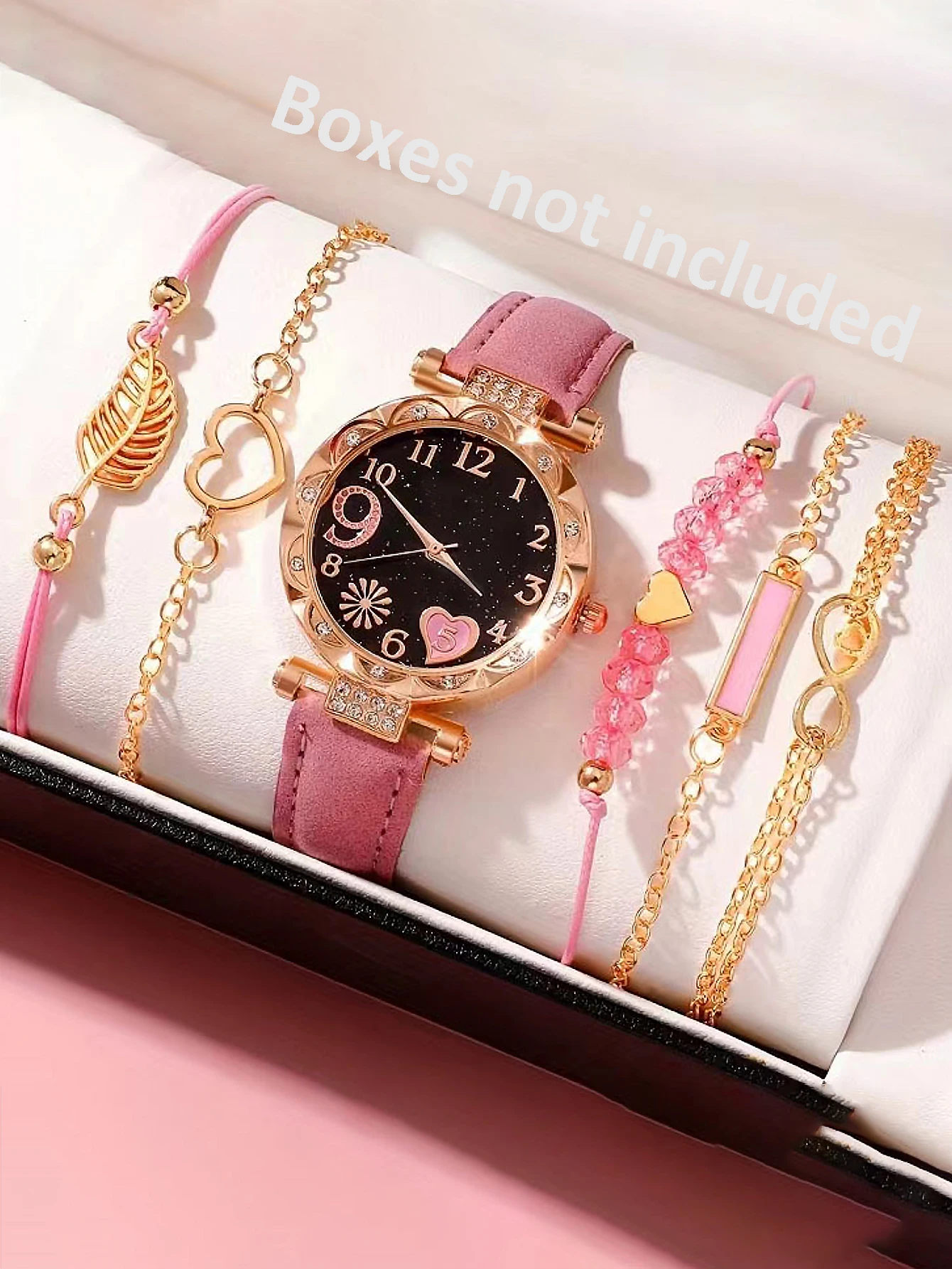 5Pcs Women Pink Suede Strap Wa - Suede Strap Watch ulasan dan harga