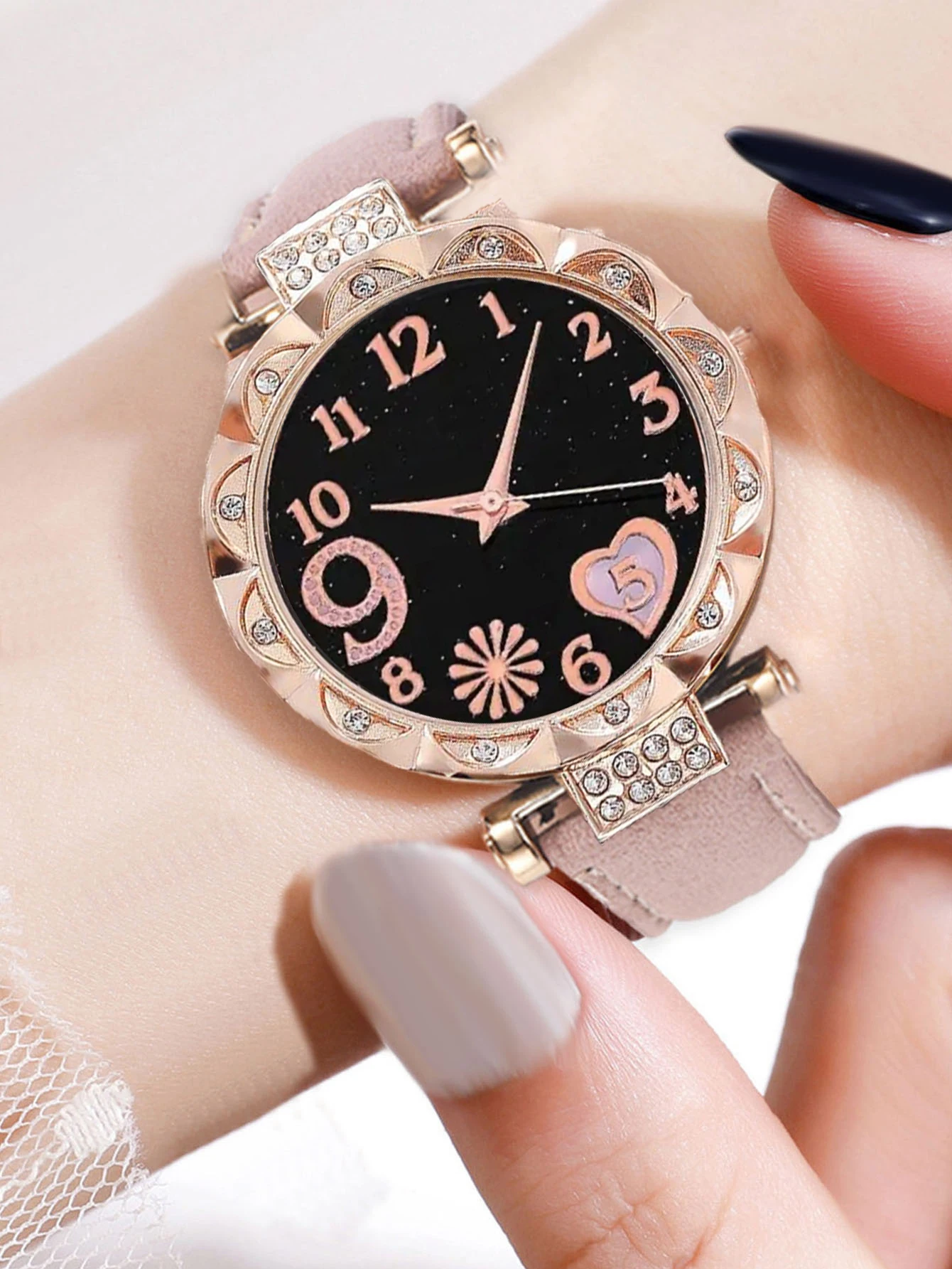 5Pcs Women Pink Suede Strap Wa - Suede Strap Watch ulasan dan harga