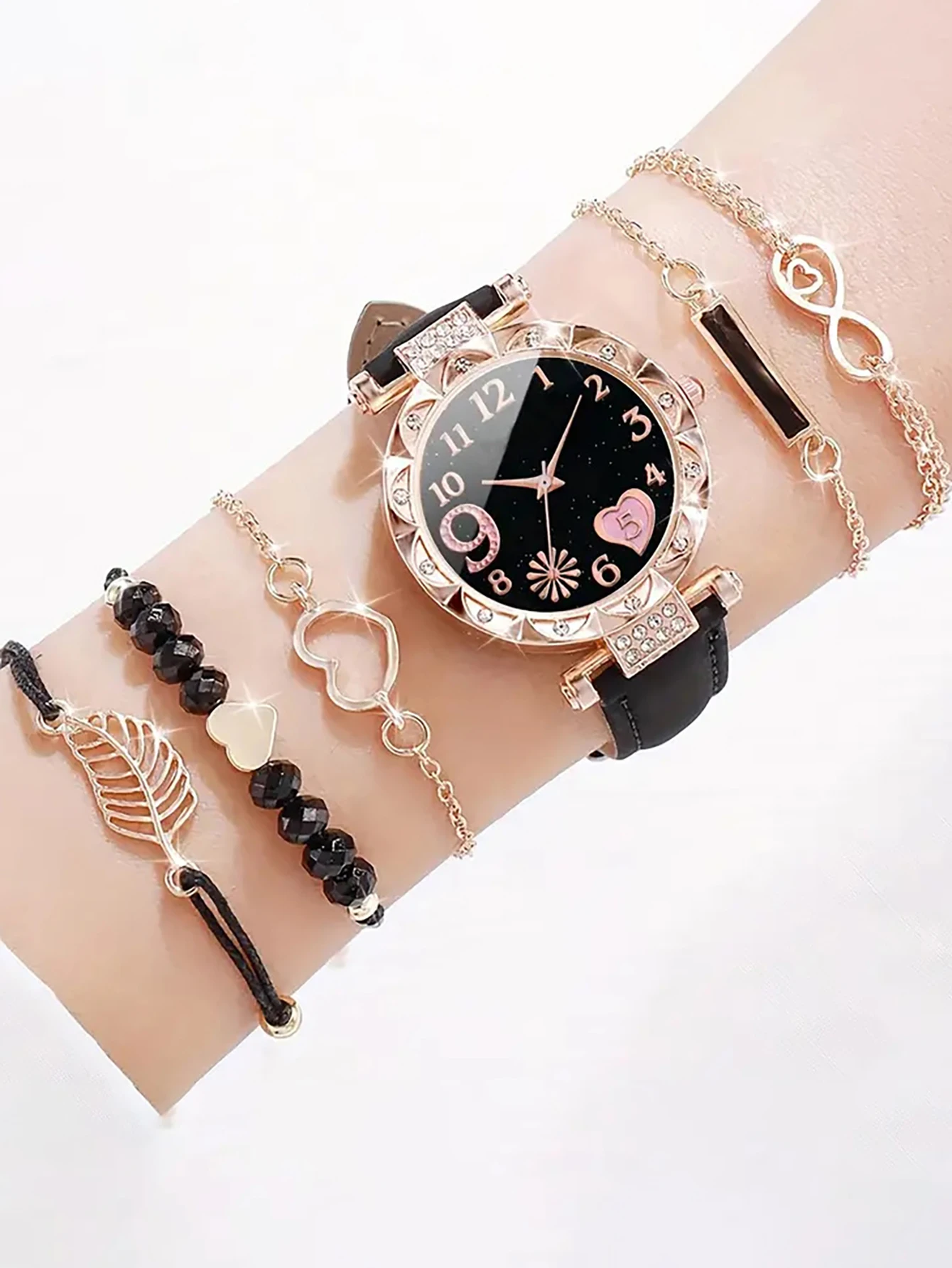 5Pcs Women Pink Suede Strap Wa - Suede Strap Watch ulasan dan harga