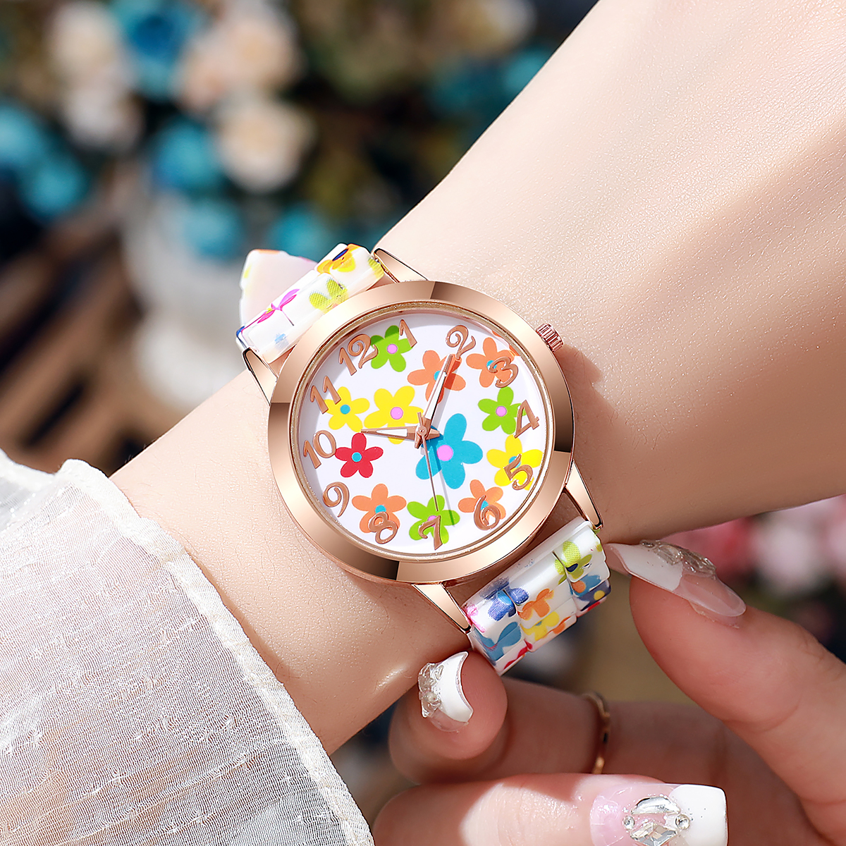 Fashion Flowers Printed Women  - Silicone Band Women ulasan dan harga